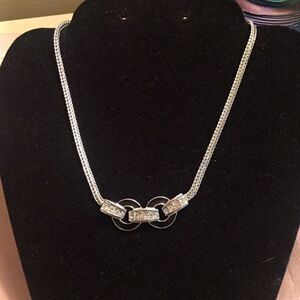 Monet Silvertone Herringbone & Enamel Necklace